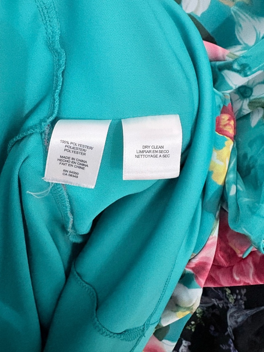 Evan Picone Floral Dress in Teal with Pink Roses Sleeveless Dress Sz 12 - Picture 9 of 9